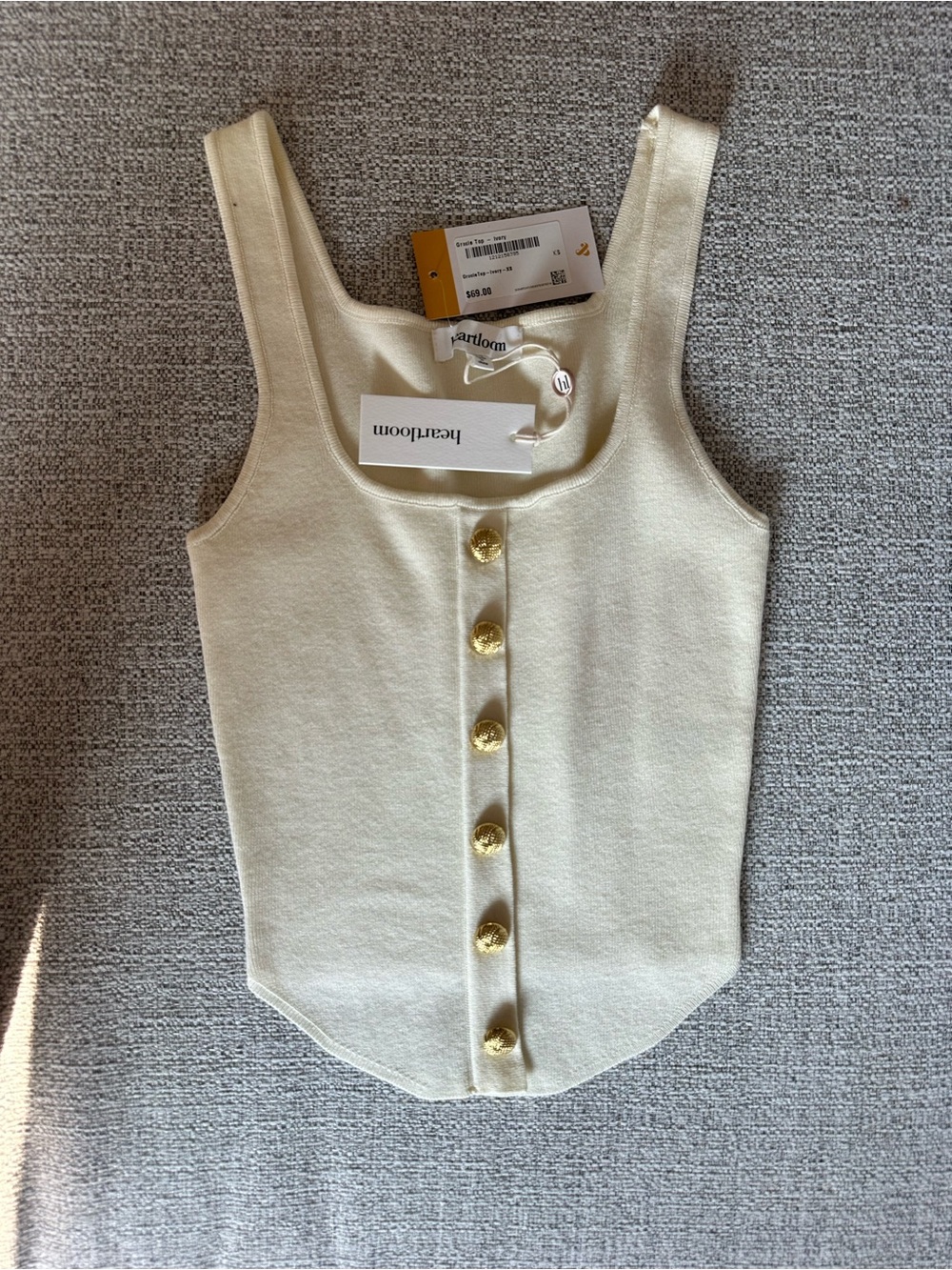 Heartloom Cream Knit Tank with Gold Buttons